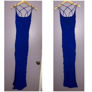 Windsor royal blue ruched formal dress with side slit